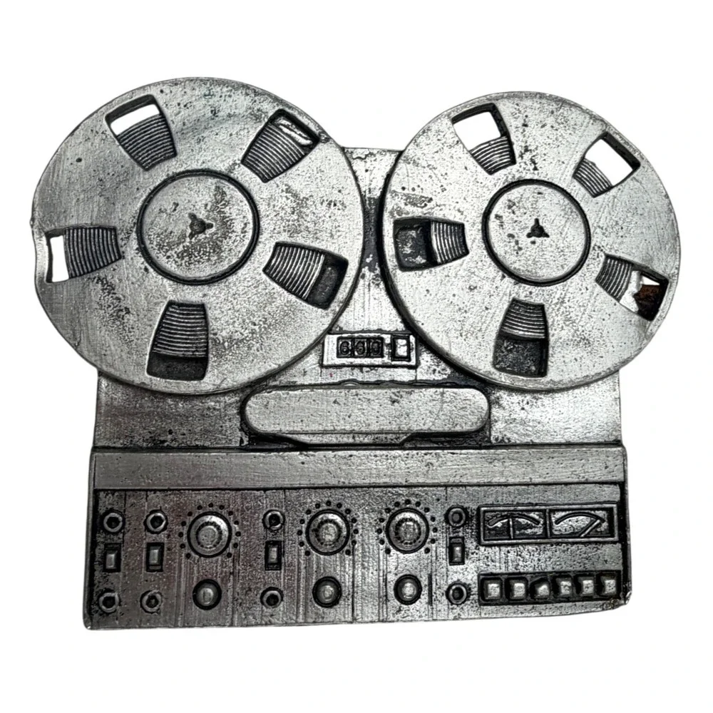 Tulliani‎ Brown Leather Belt Mobtown 2005 Reel-to-Reel Tape Deck Buckle USA Made